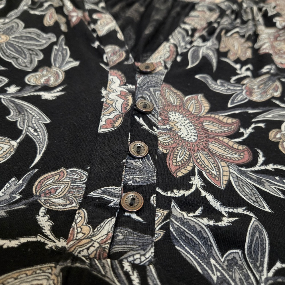 Lucky Brand Womens 3X Floral Henley Tunic Top 3/4 Sleeve Black Boho Viscose‎ - Picture 13 of 16